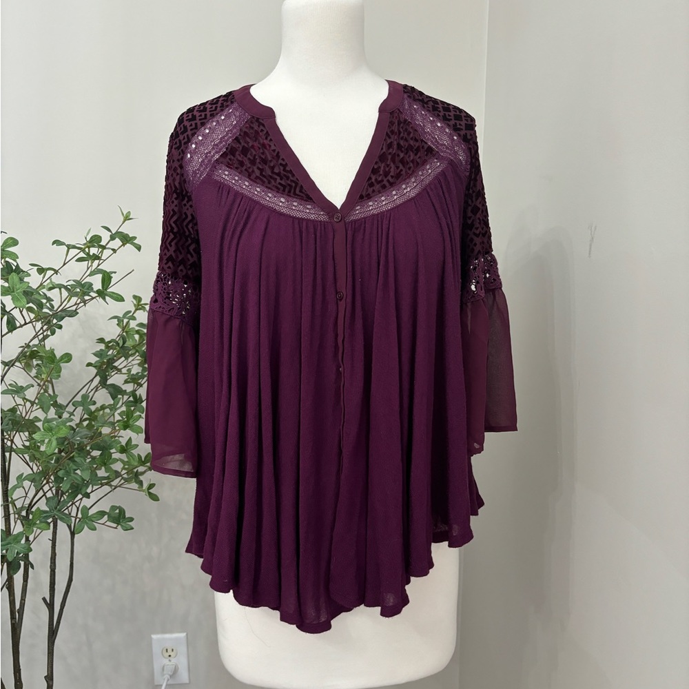 Anthropologie Mulberry Burnout Lace Top